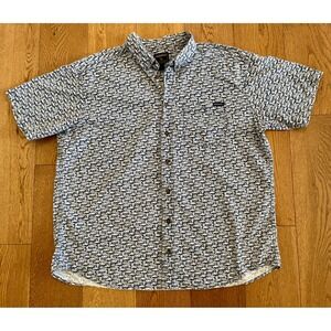 Woolrich Men's 2XL SUV Off-Road Monstera Print Button Down Shirt Blue White XXL